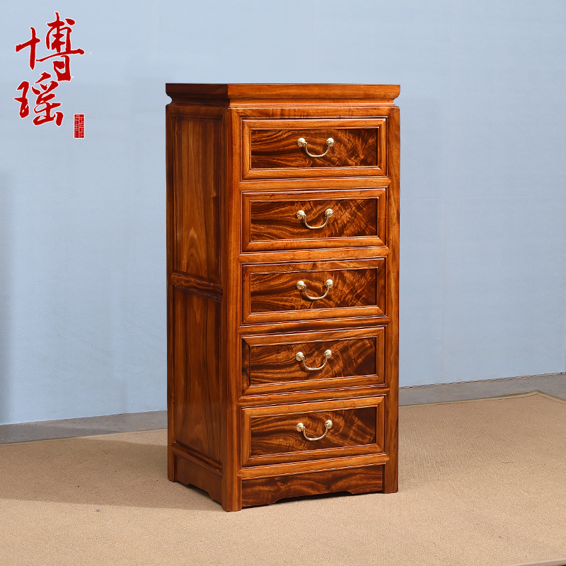 新中式实木小五斗柜老香樟木文件柜储物柜卧室客厅收纳五层小斗柜