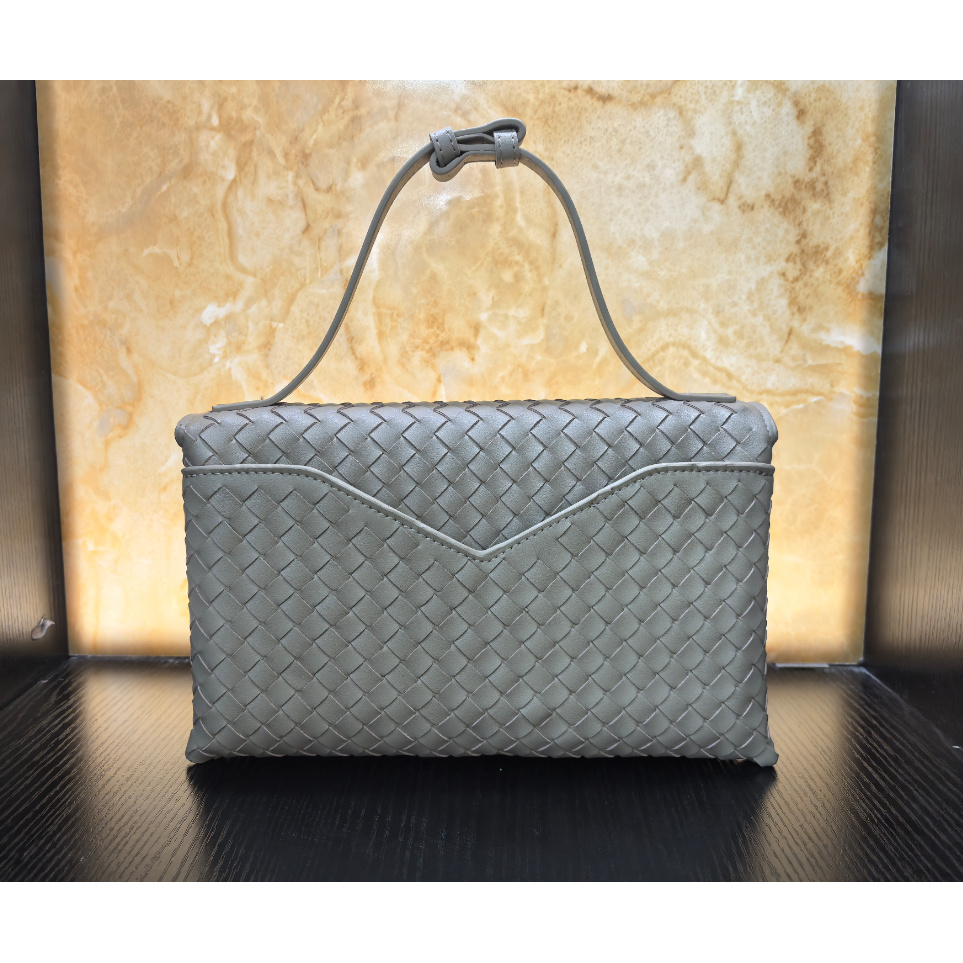薇薇手工真皮包-灰色-长25x高15-手提编织包A274
