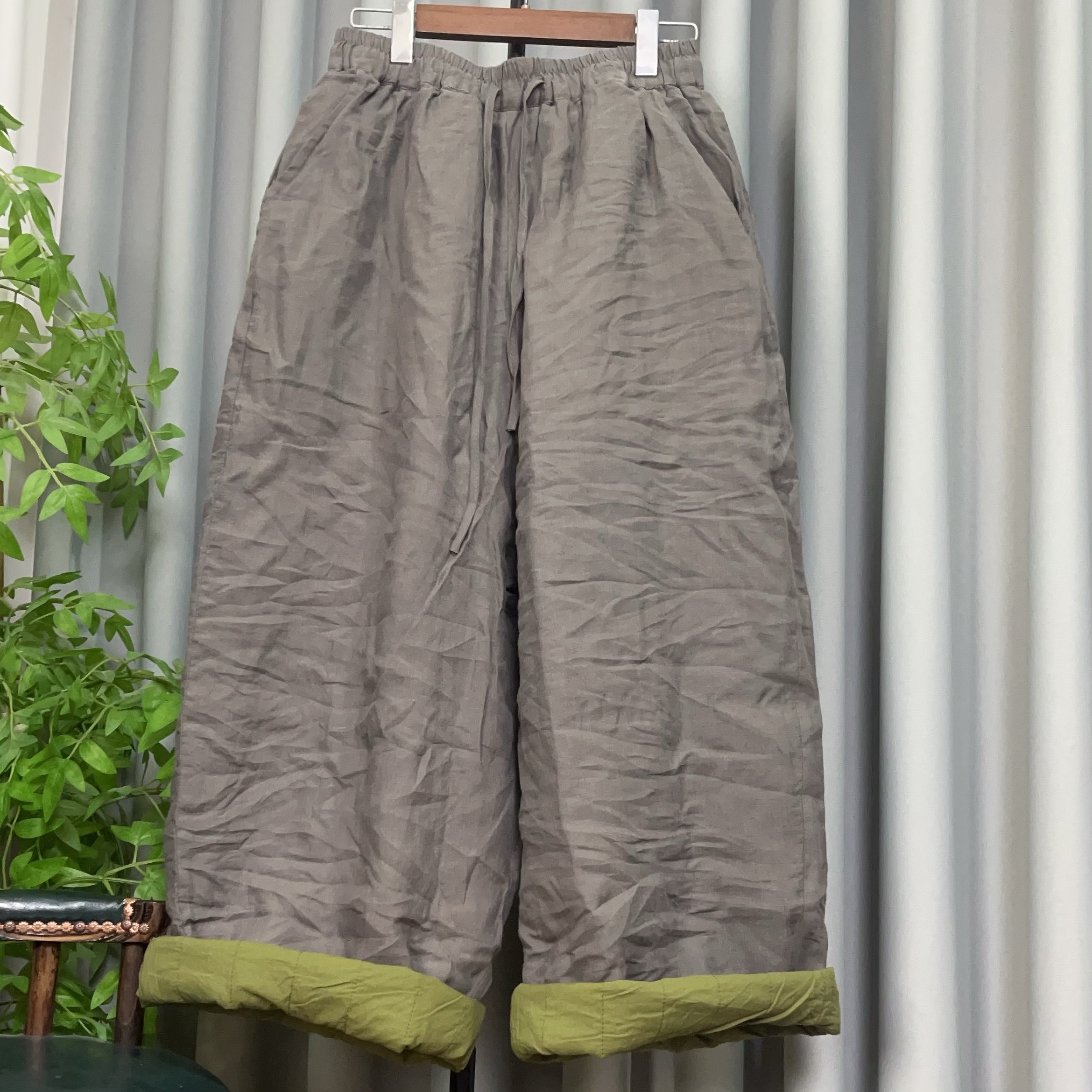 南尘--【砂洗亚麻夹棉直筒裤】柔软舒适经典百搭遮肉显瘦亚麻棉裤