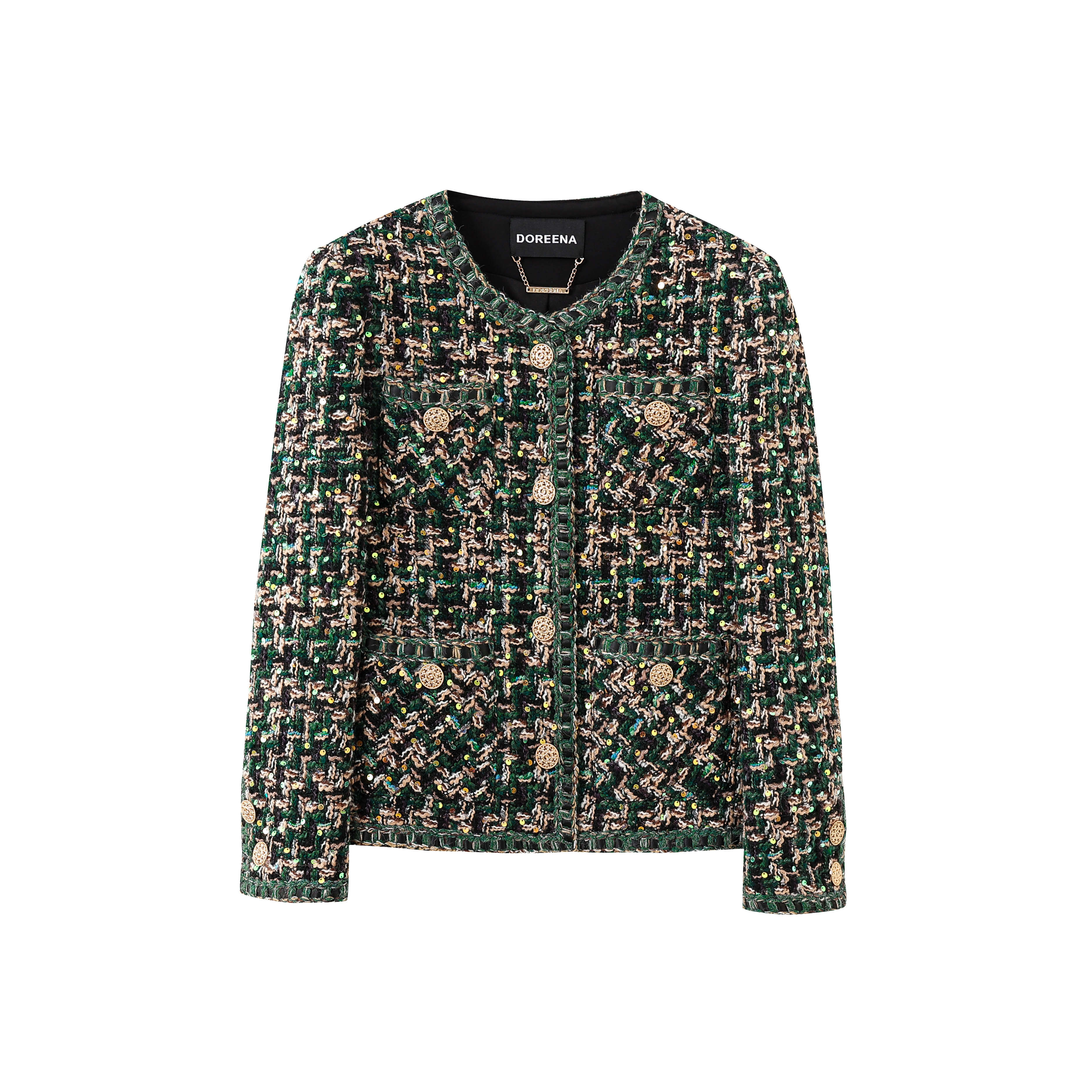 【DOREENA】绿野之森 米兰走秀款狂放藤编感粗花呢金扣小香外套女