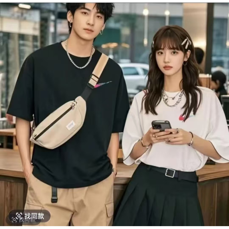 【商场同款】夏季时尚情侣装宽松圆领短袖T恤ins百搭休闲潮流半袖