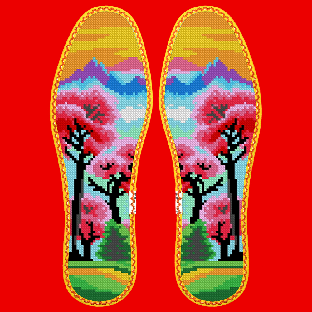 小格十字绣鞋垫七层纯棉布花边吸汗防臭（富春山居）