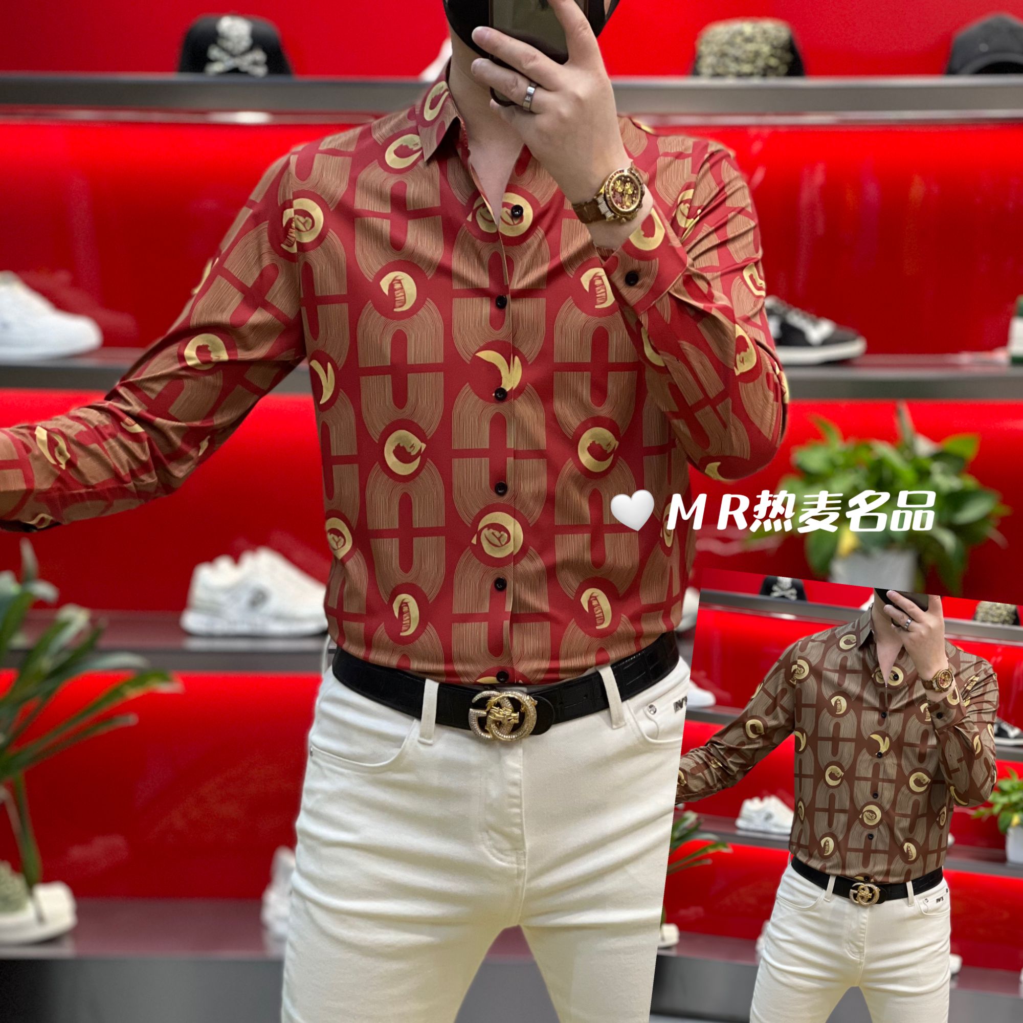 【星欧甄选】秋冬新款衬衫个性字母印花款 男士修身弹力透气休闲