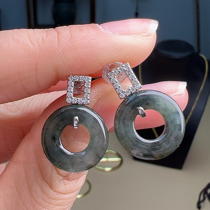 翡翠耳饰银S925镶嵌耳饰99