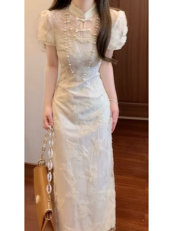 【651-660】芙蓉25春夏新款时尚百搭气质法式蕾丝收腰甜美连衣裙女