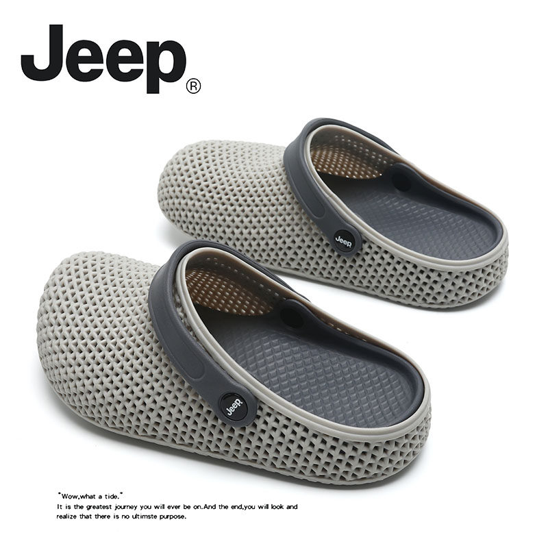 JEEP/吉普包头拖男款夏季外穿3D防滑休闲开车洞洞沙滩鞋男士拖鞋
