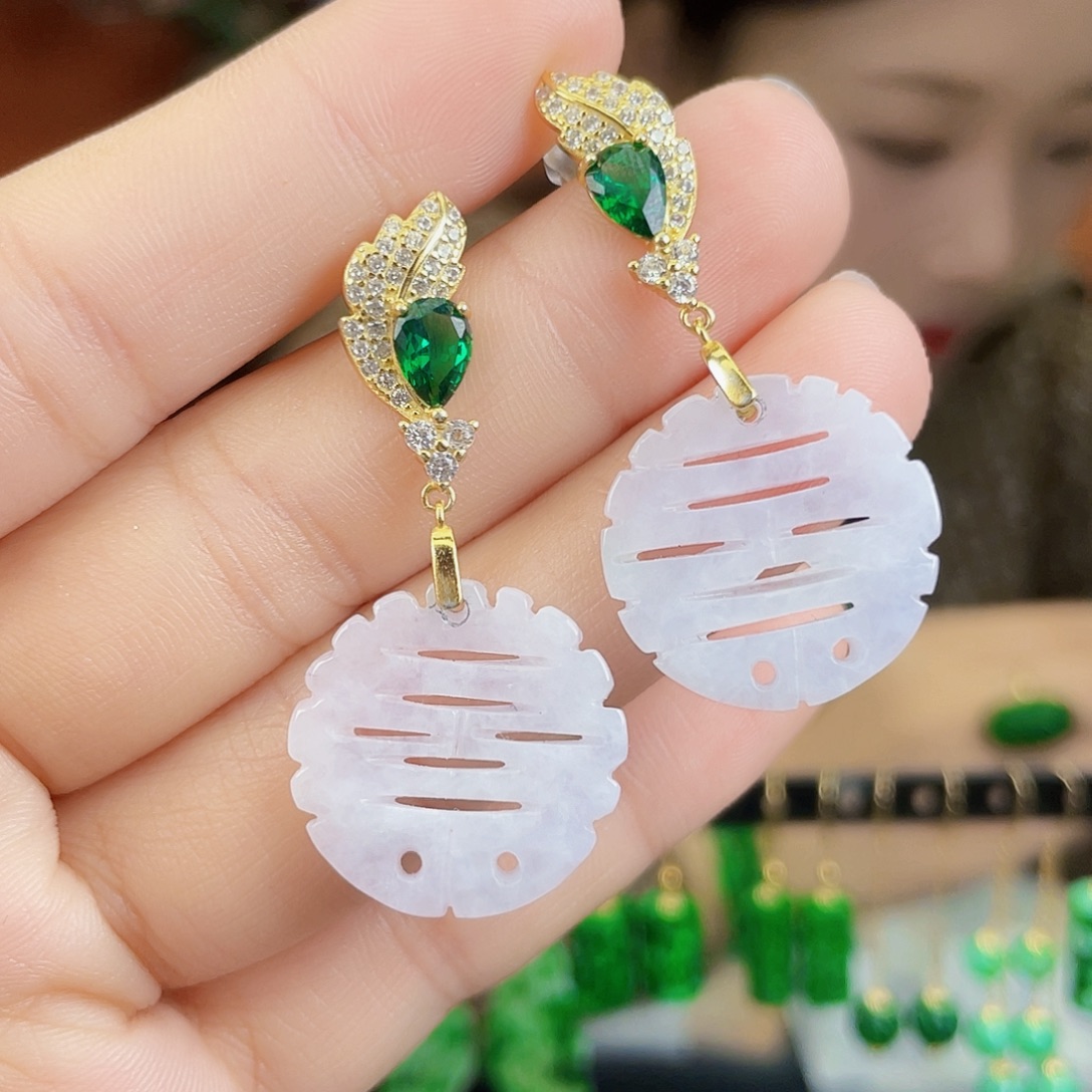 翡翠银S925镶嵌耳饰