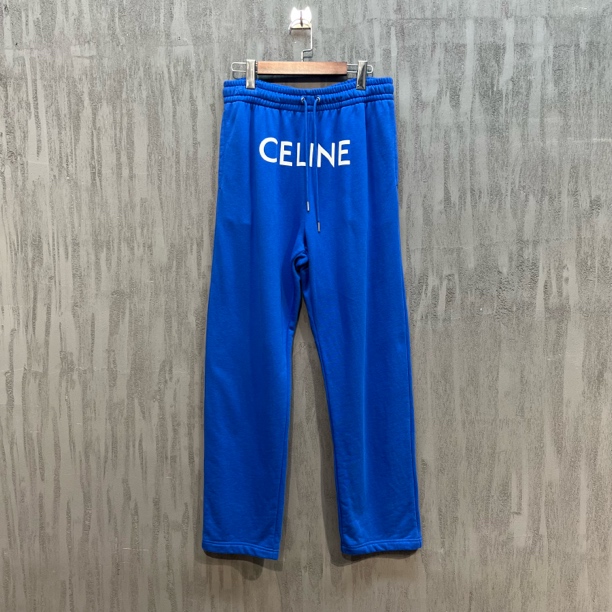 99新 Celine/思琳 正面白色logo蓝色直筒卫裤 L码 Z00672