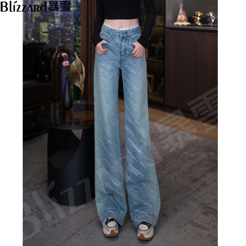 【璀璨星空】2025春季新款高级感字母阔腿牛仔裤女显瘦显高直筒裤女