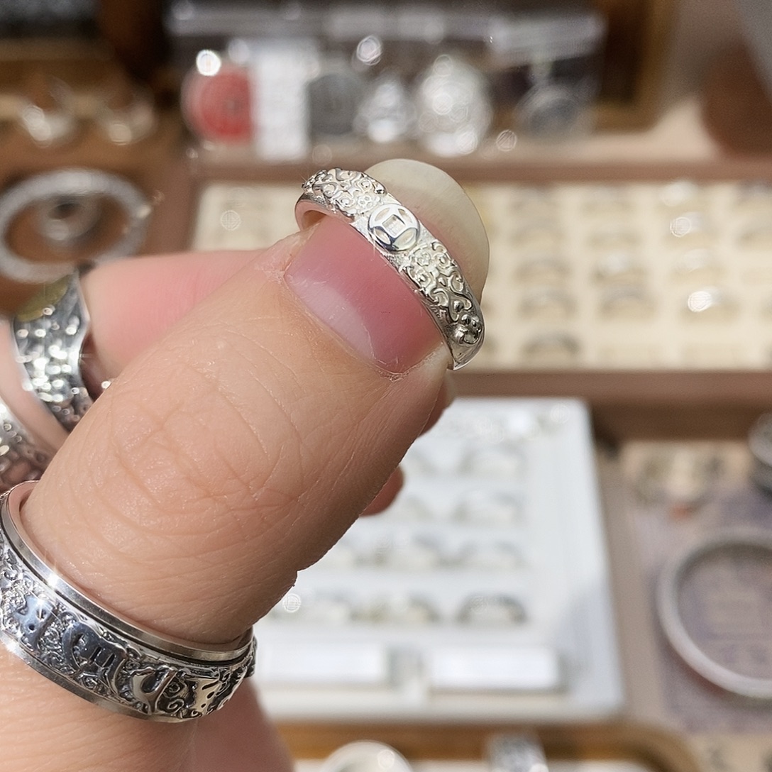 足银双貔貅铜钱戒指