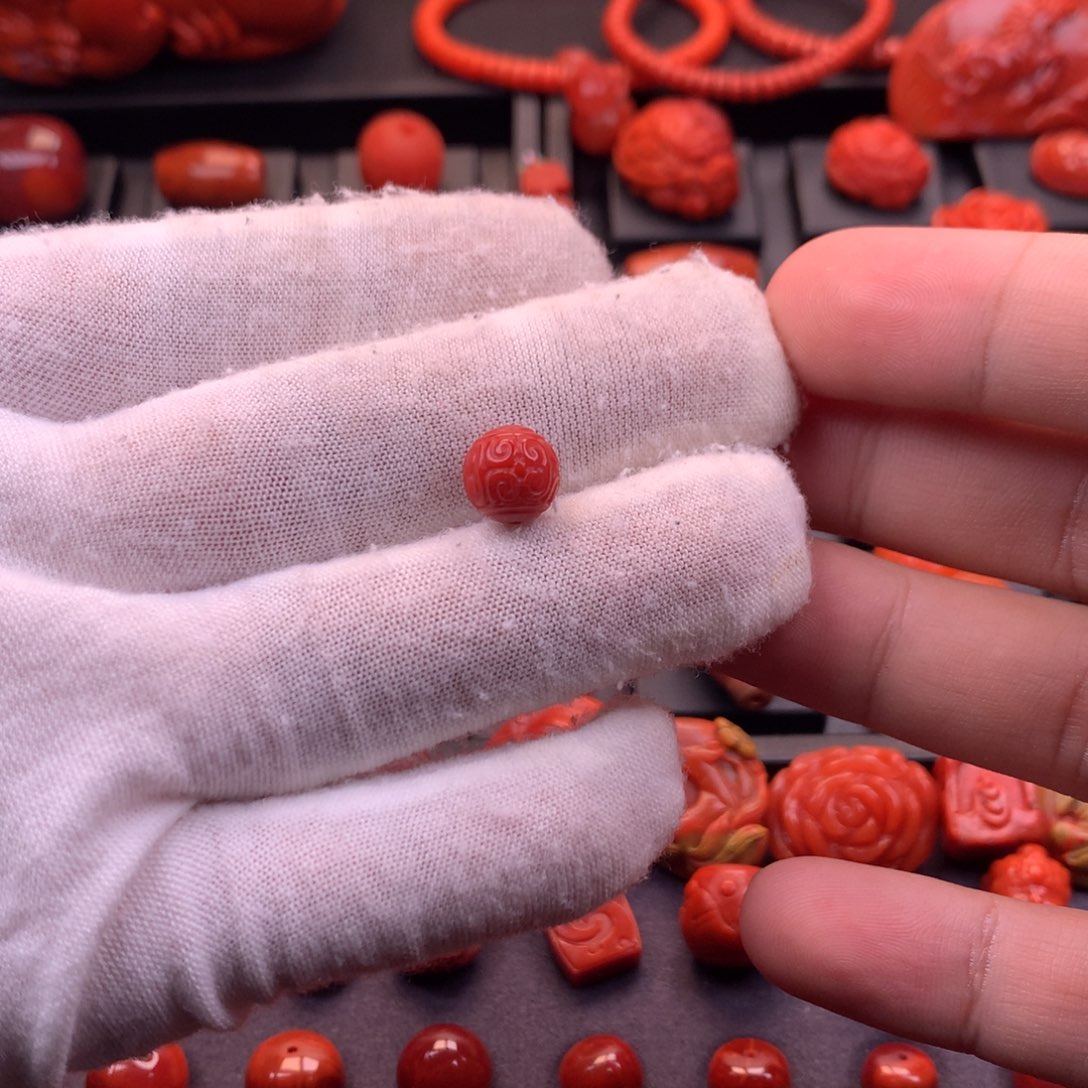 南红玛瑙未镶嵌精工雕刻保山回纹圆珠9.1mm