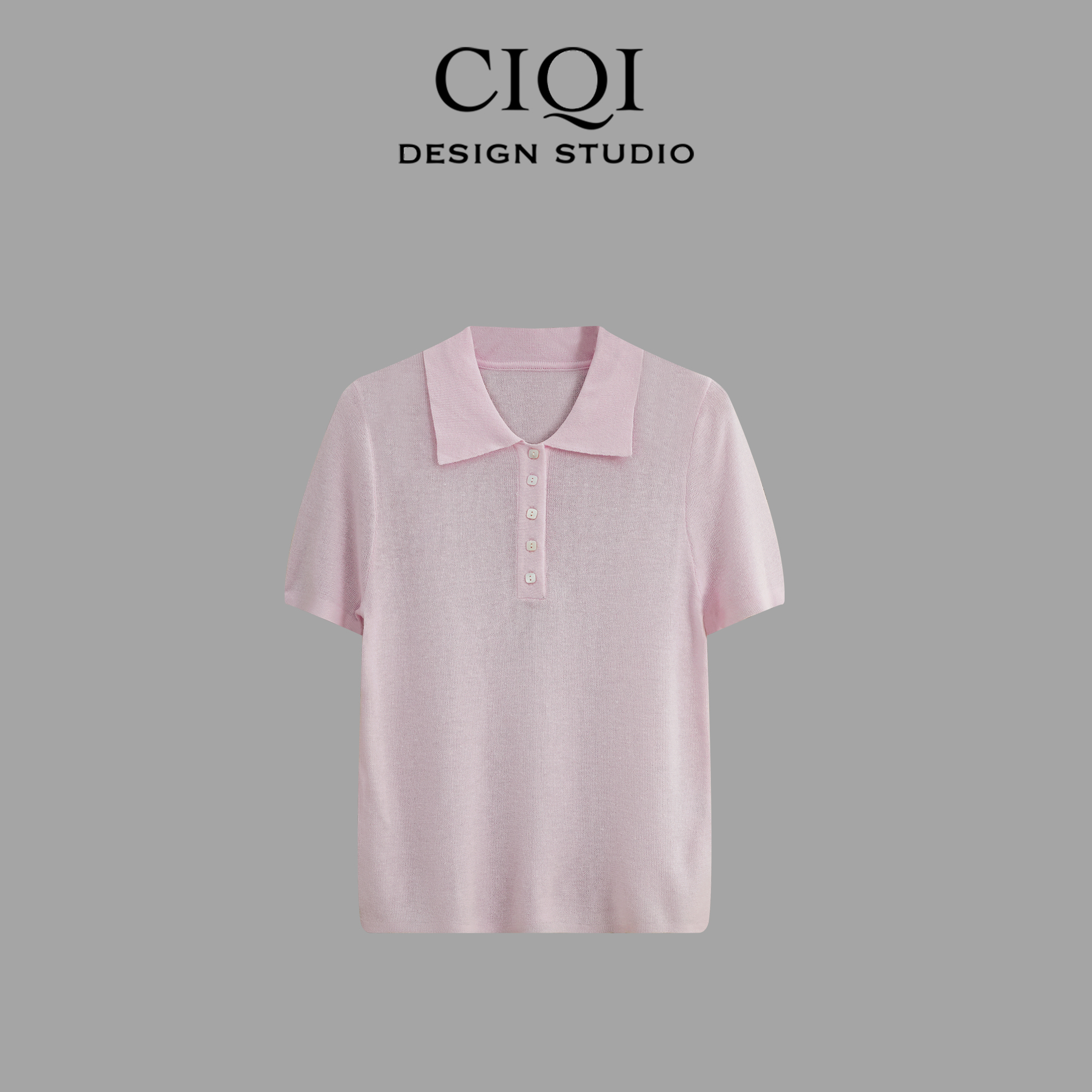 CIQI STUDIO【阳光旋律】夏季莱赛尔亚麻POLO领短袖针织衫DY25880