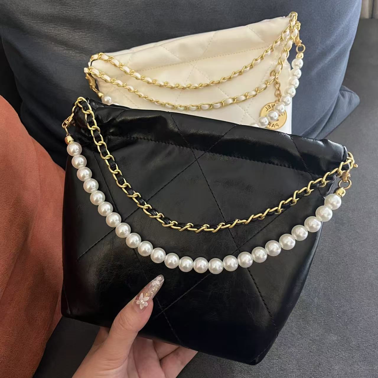 迷你珍珠垃圾袋链条包小香风大容量单肩包