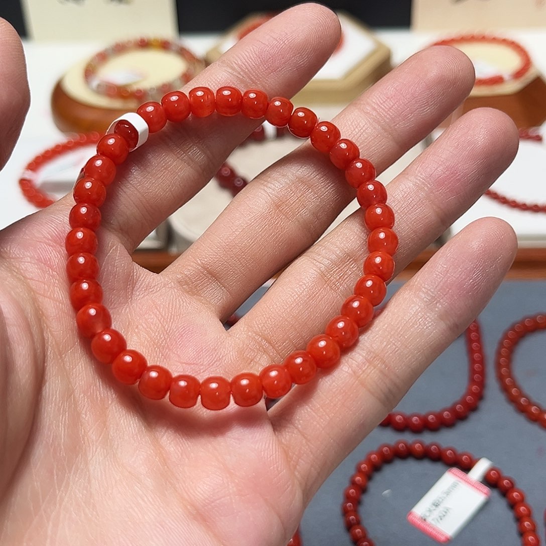 南红玛瑙未镶嵌手串6mm原矿柿子红