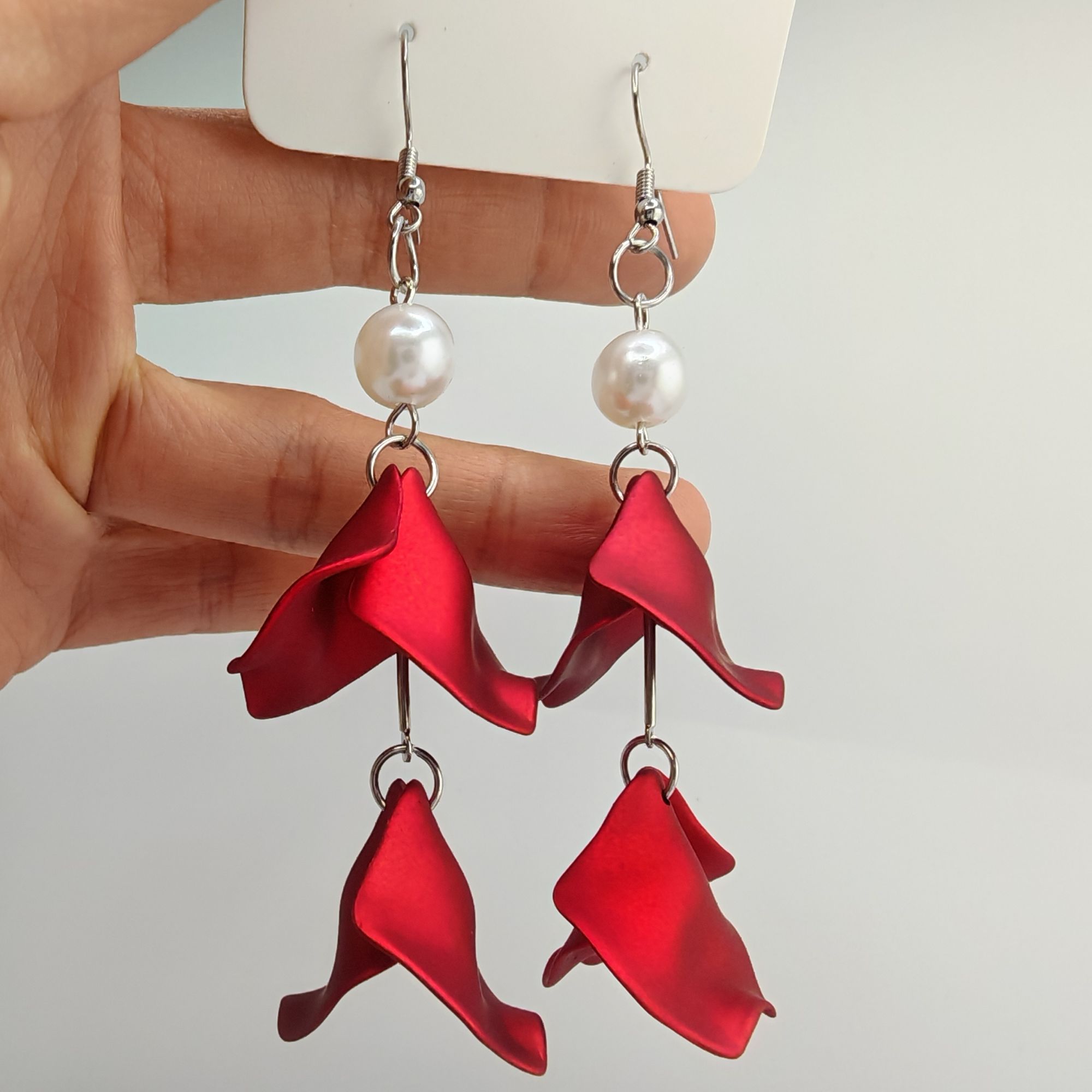 合金耳饰 超仙秀气百搭过年红百搭挂钩甜美气质耳环长款【长10CM】