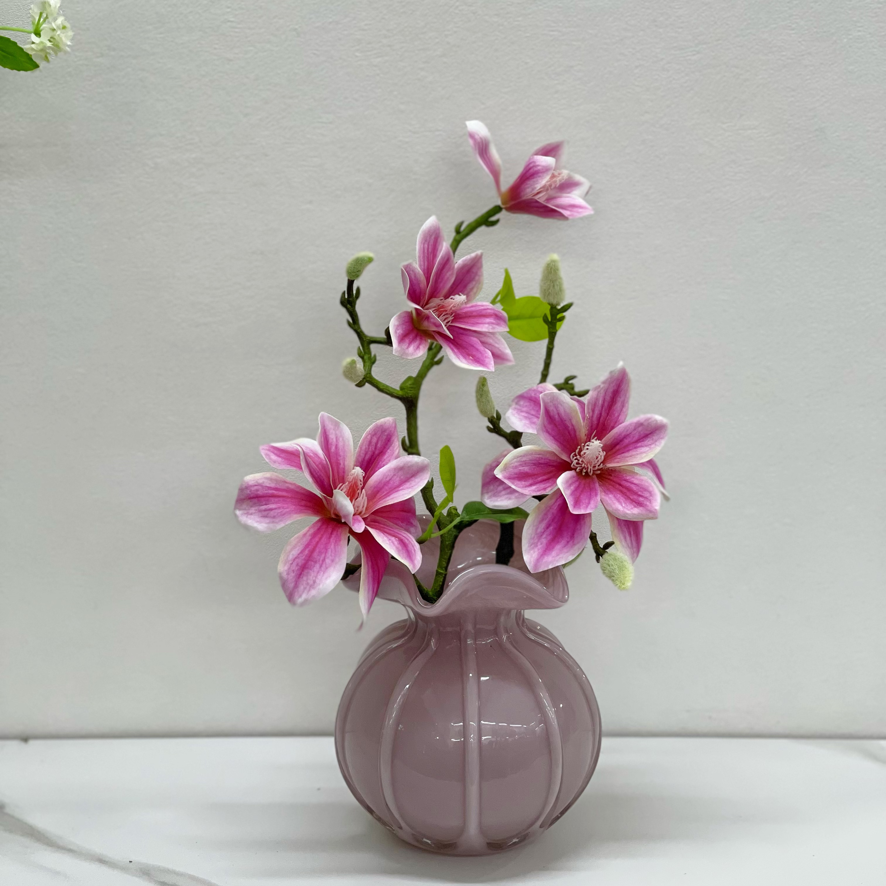 手工制作香芋紫色飘金粉琉璃花瓶仿玉兰花套装床头柜茶几装饰花艺