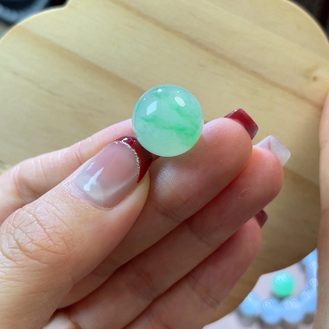 翡翠散珠天然缅a金丝绿单珠
