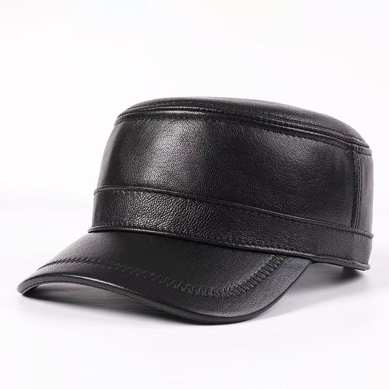 牛皮帽子中老年人封口秋冬季户外真皮帽子