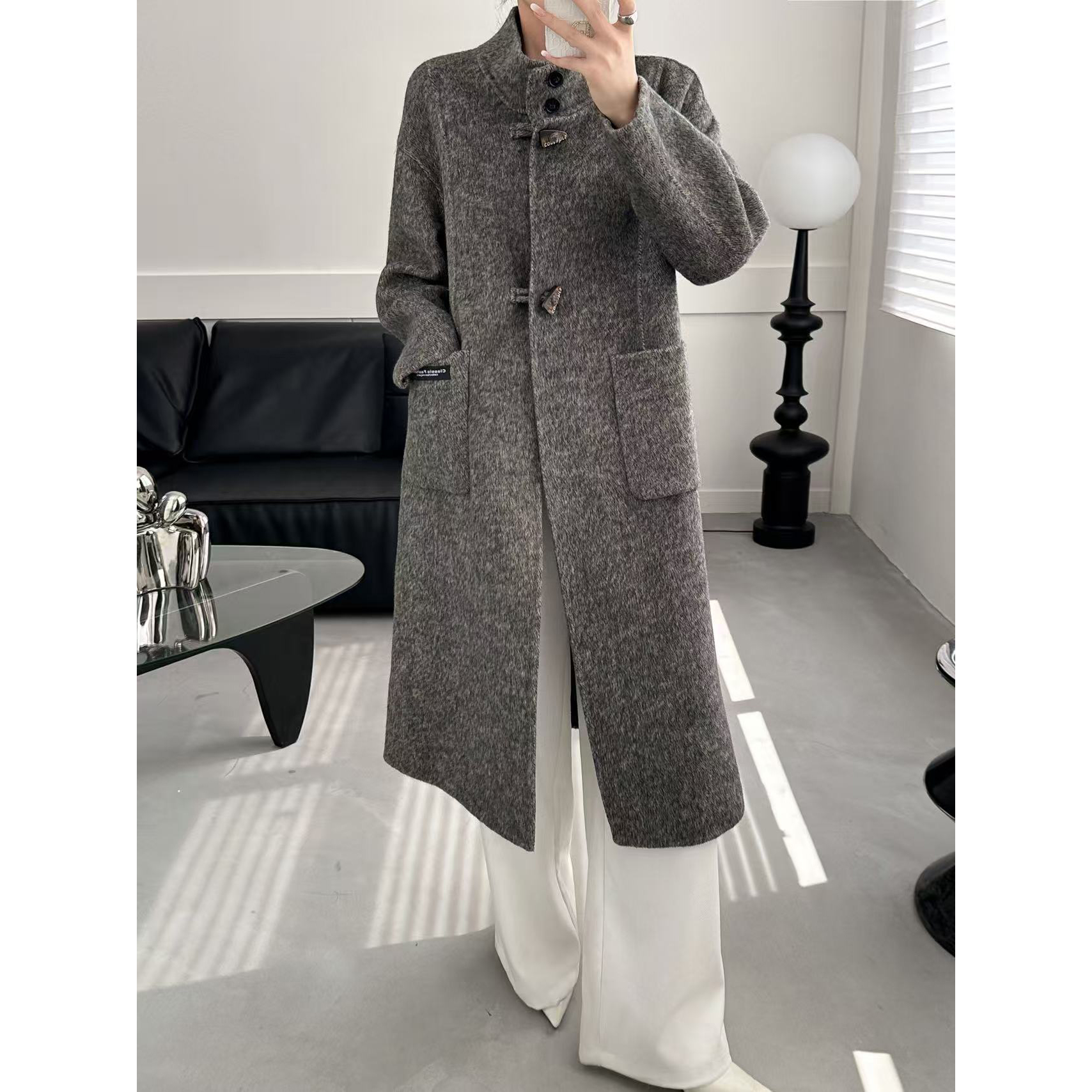 250301时尚百搭加厚保暖中长款双面羊毛大衣女2025秋冬新款外套