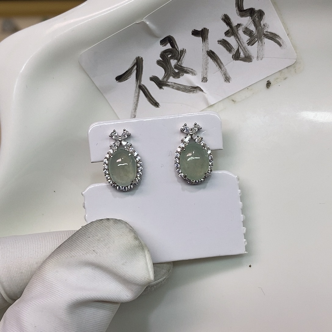 翡翠银S925镶嵌耳饰