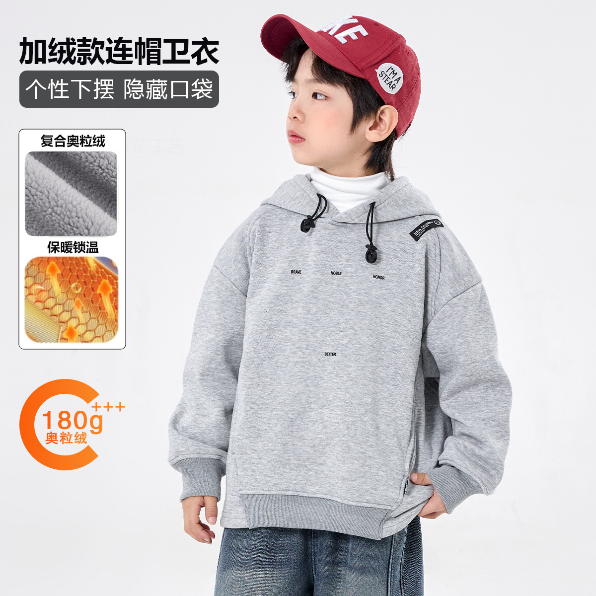 儿童冬装加绒卫衣2025新款中大童男童套头连帽衫加厚秋冬款韩版潮