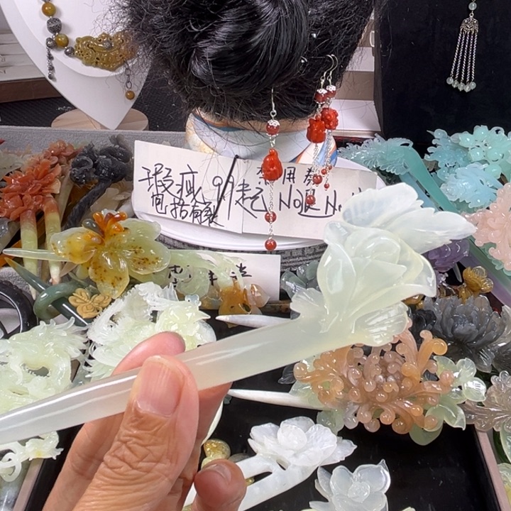 未镶嵌岫玉发饰瑕疵防漏