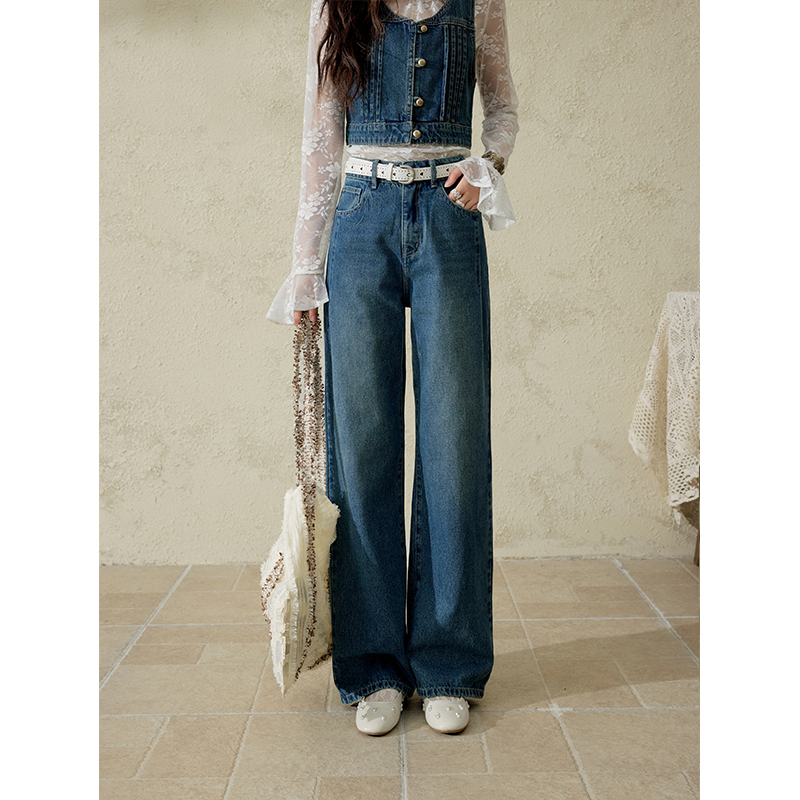 谜秀新品直筒牛仔裤女2025春装新款高腰显瘦水洗做旧通勤神裤春秋