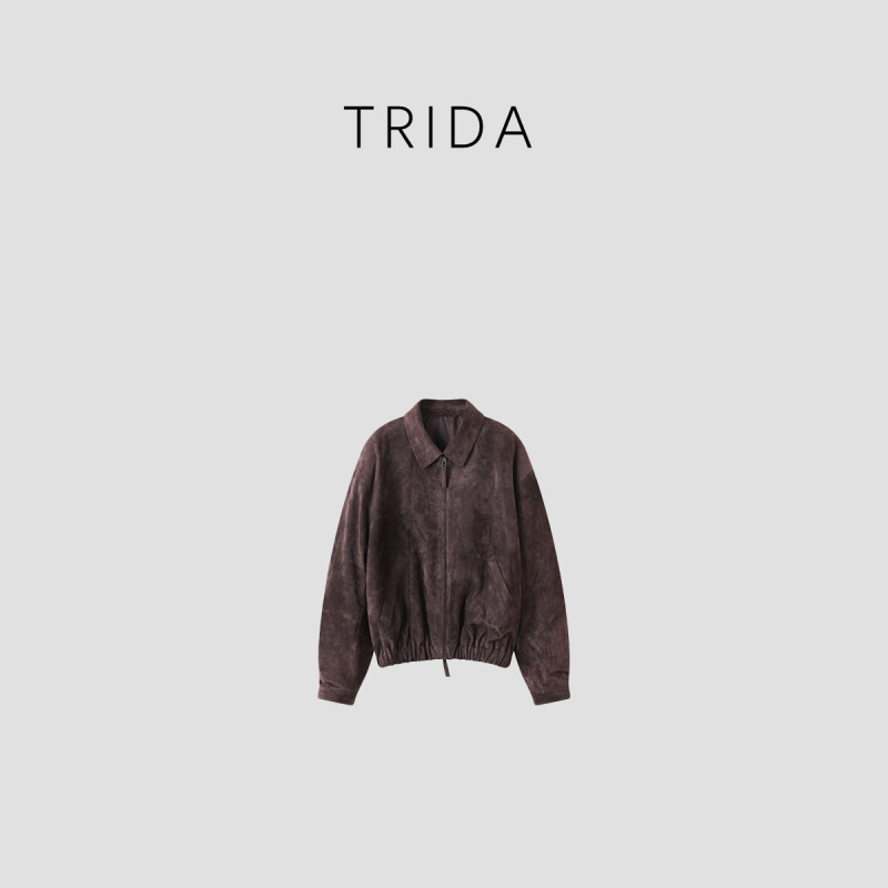 【埃塞尔皮衣】进口优质100绵羊皮反绒休闲极简拉链翻领外套5292A