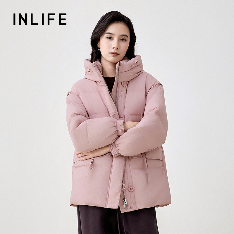 [粉丝专享]inlife季新款保暖时尚宽松加厚连帽羽绒服D410BY9051