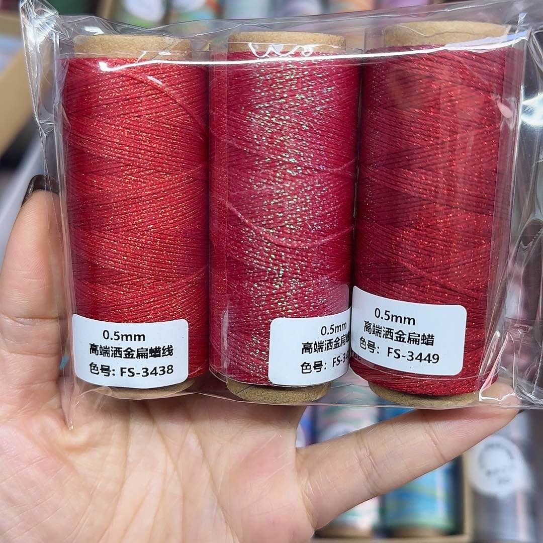 孤品0.5洒金扁蜡红色线