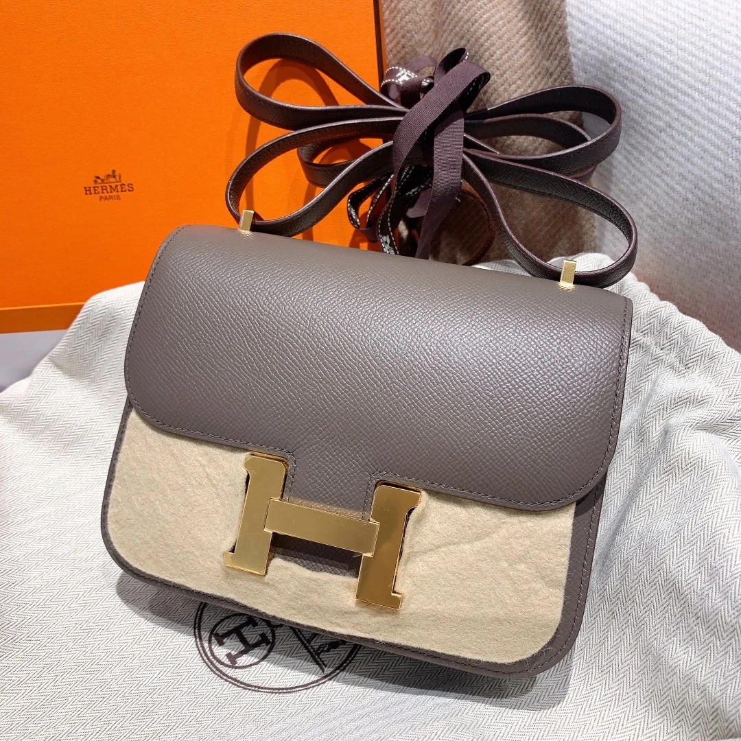 99新 Hermes/爱马仕 小花Jerry活动 康康 19 锡器灰 Epsom皮 Z刻 
