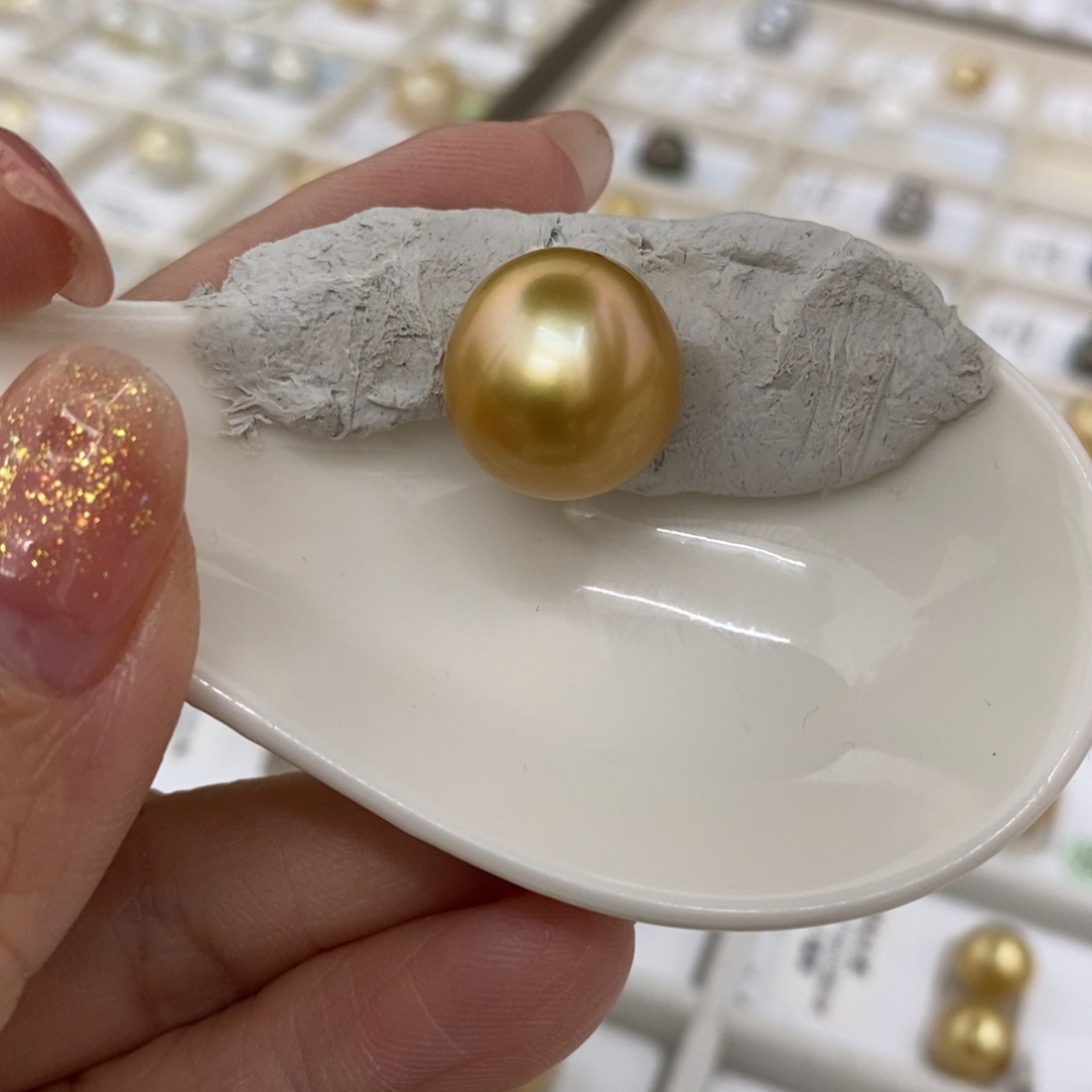 海水珍珠裸珠未镶嵌金珠浓茶14.9