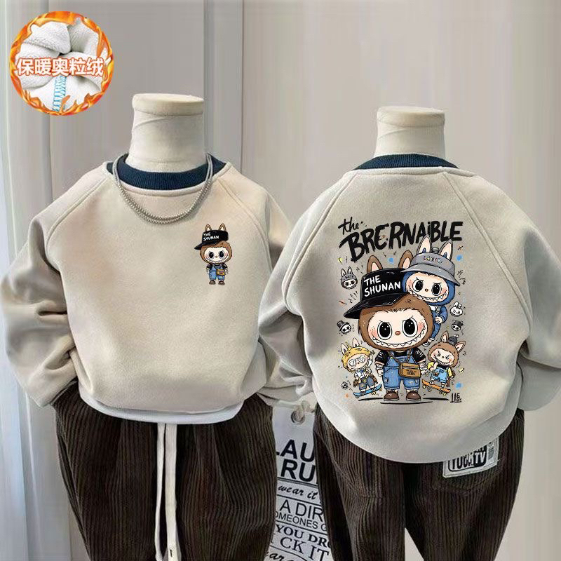 儿童潮款拉布布印花卫衣男童秋冬季加绒韩系帅气长袖百搭外穿上衣