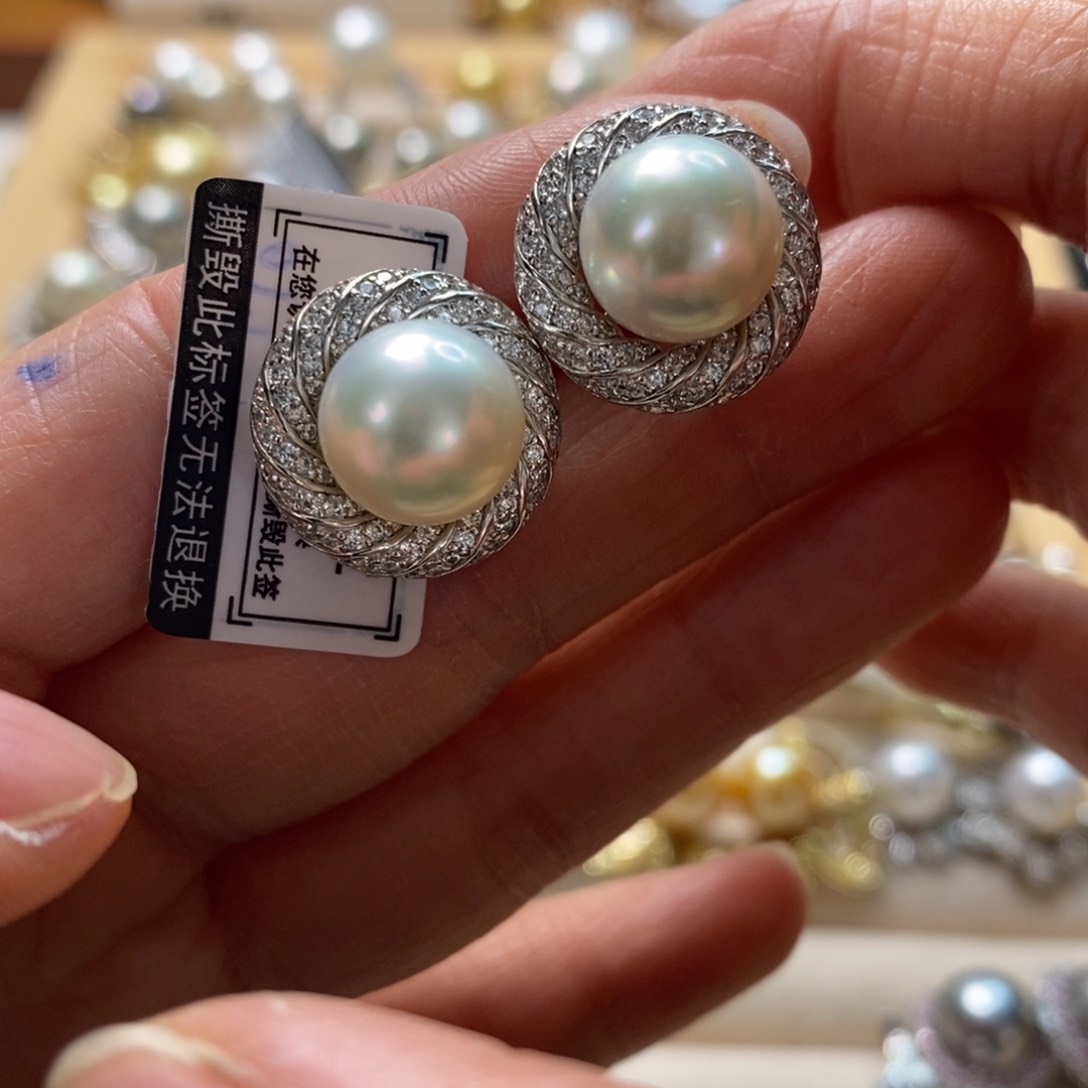 海水珍珠耳饰银S925镶嵌