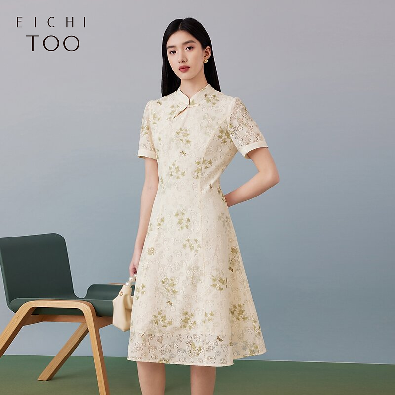 【新东方】爱居兔百花图卷联名新中式时尚短袖连衣裙EQLBJ2P050A