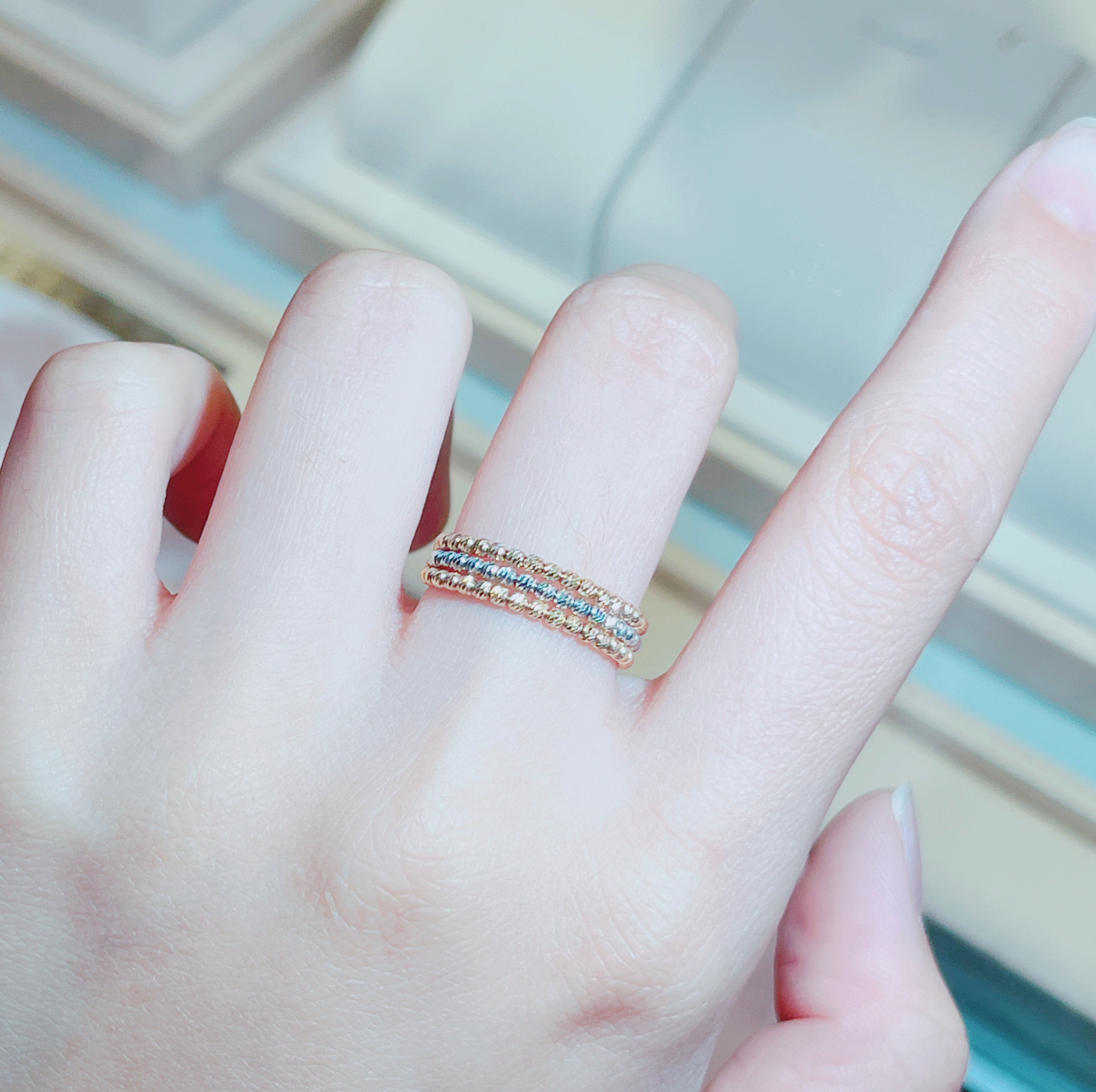 18k金戒指（三环珠珠戒）