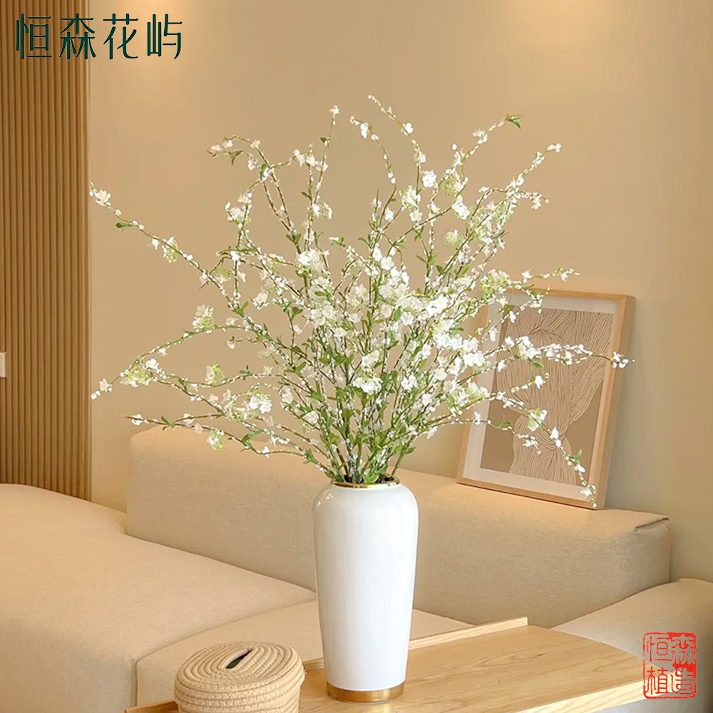 仿真花5支带花瓶白绿色鲜枝雪柳客厅餐桌卧室清新【干花客厅摆件】