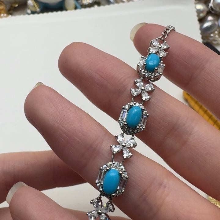 绿松石银S925镶嵌手链