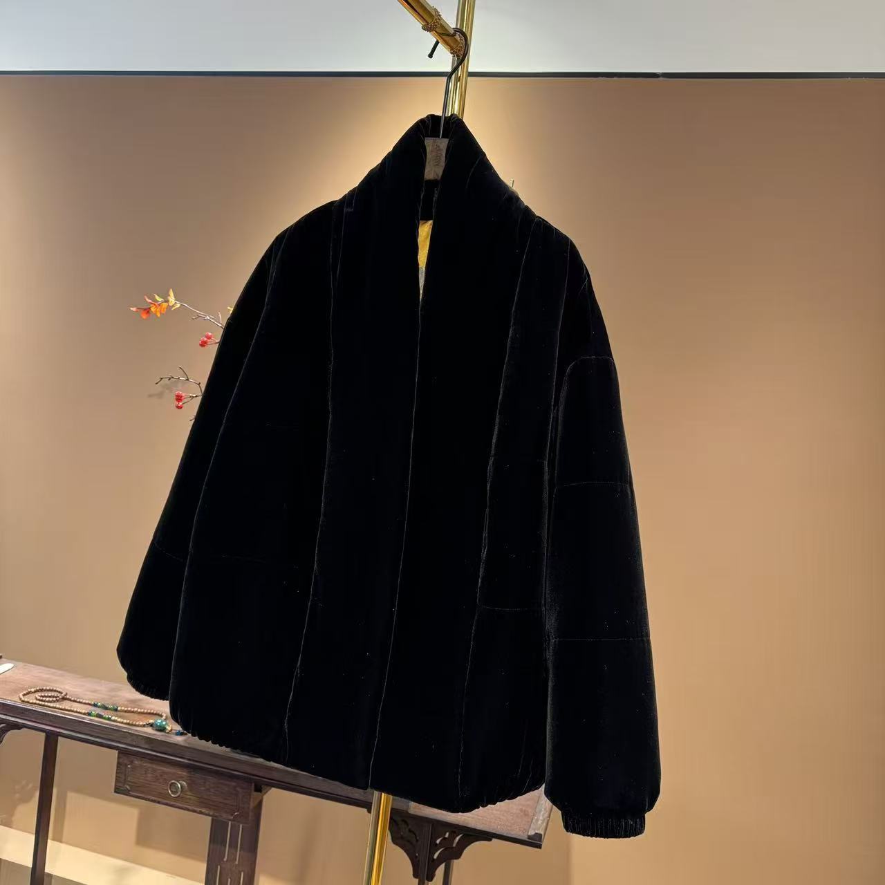 【蚕素】高定新款100%桑蚕丝丝绒时尚气质显瘦面包服棉衣  672
