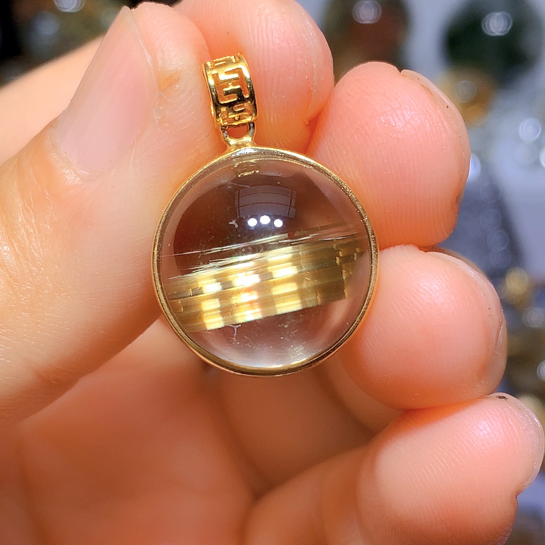 水晶吊坠银S925镀金镶嵌天然水晶