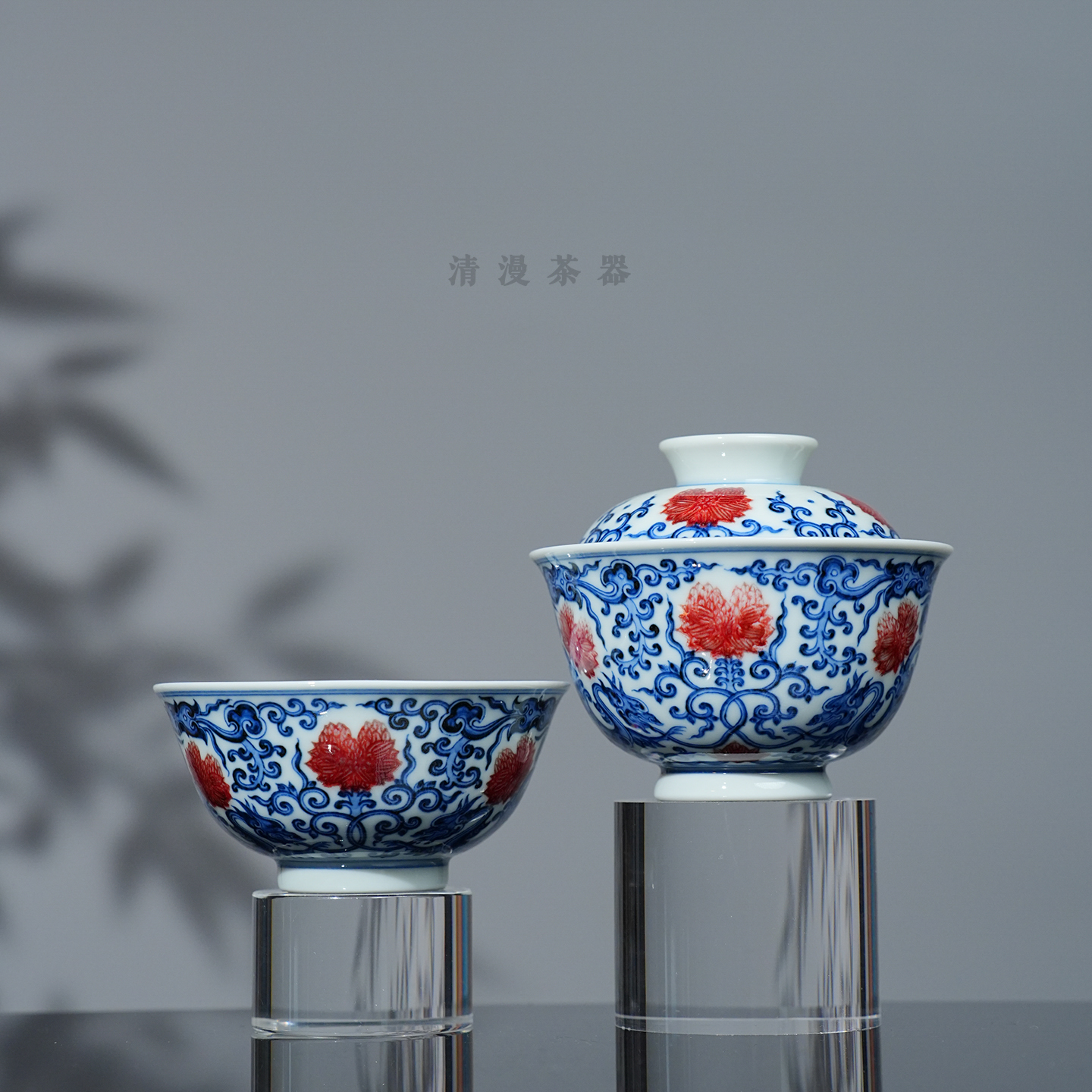 屹朴堂青花釉里红赤龙茶器 景德镇高档手工手绘茶具送礼喝茶茶碗