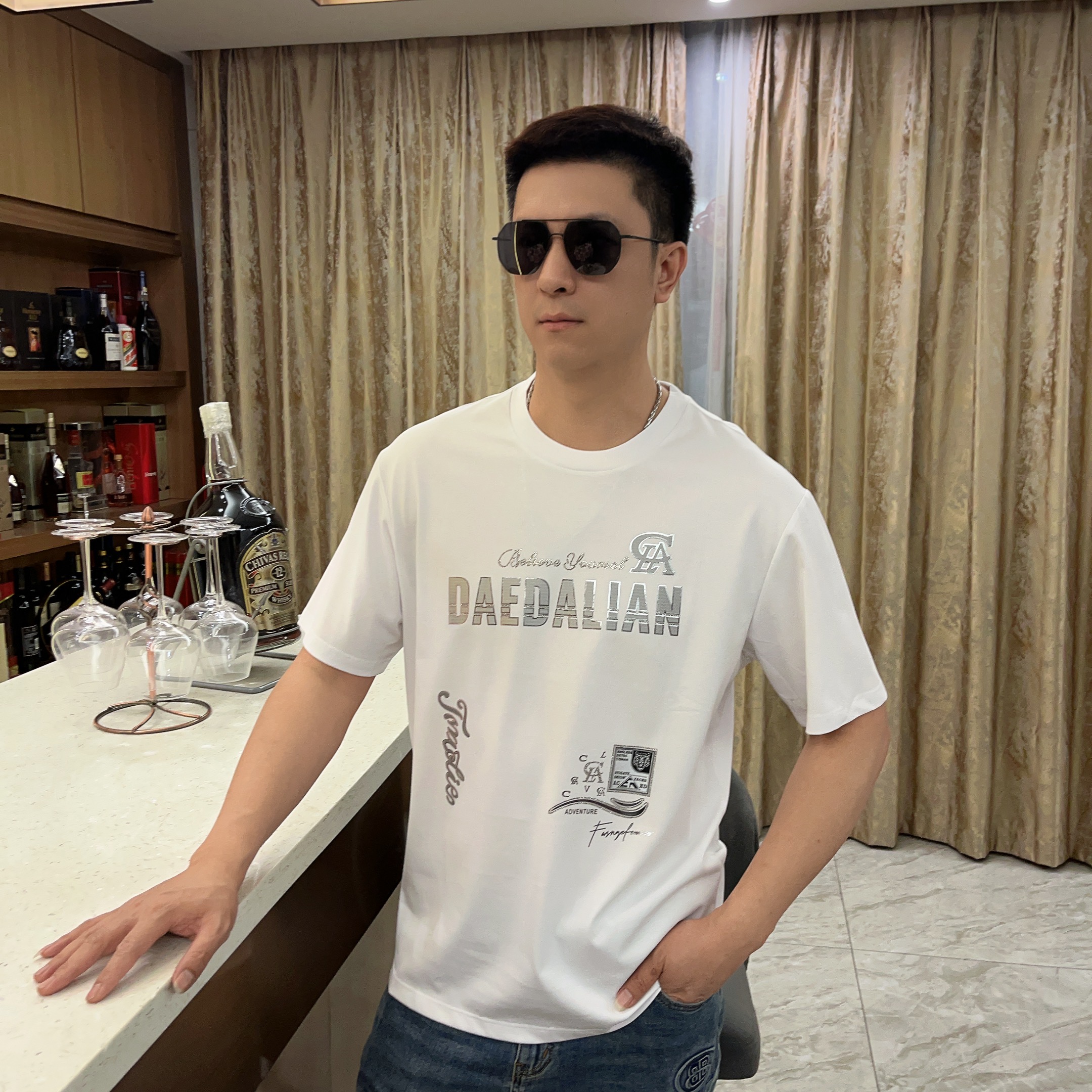 2025夏季男士新款潮流图案字母印花上衣时尚短袖T恤高品质23093