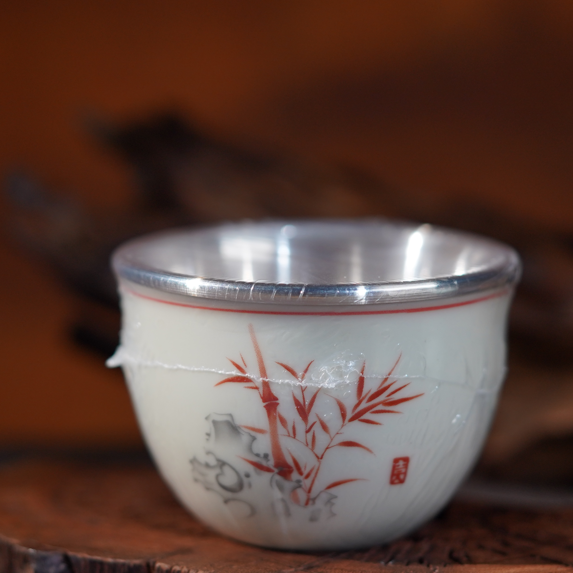 足银银制品 左边珠宝丨梅兰竹菊足银杯子