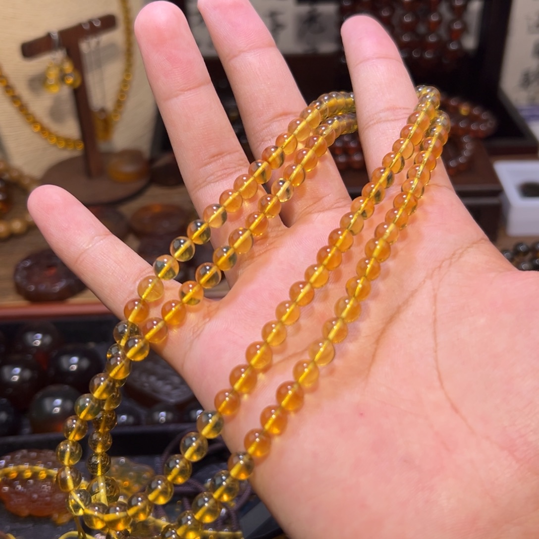 琥珀未镶嵌颈饰6m金棕108