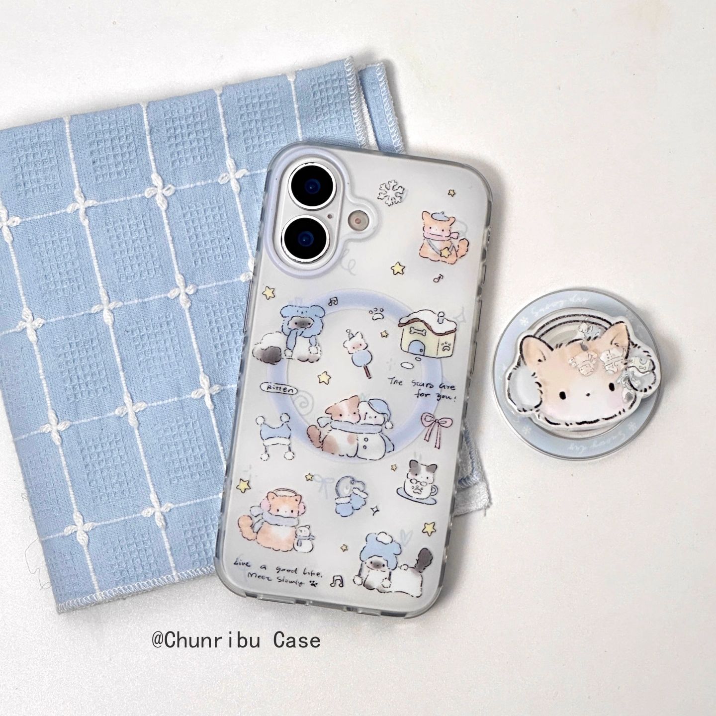 日韩ins风可爱卡通冬日耳罩猫咪适用苹果17/16promax手机壳磁吸支