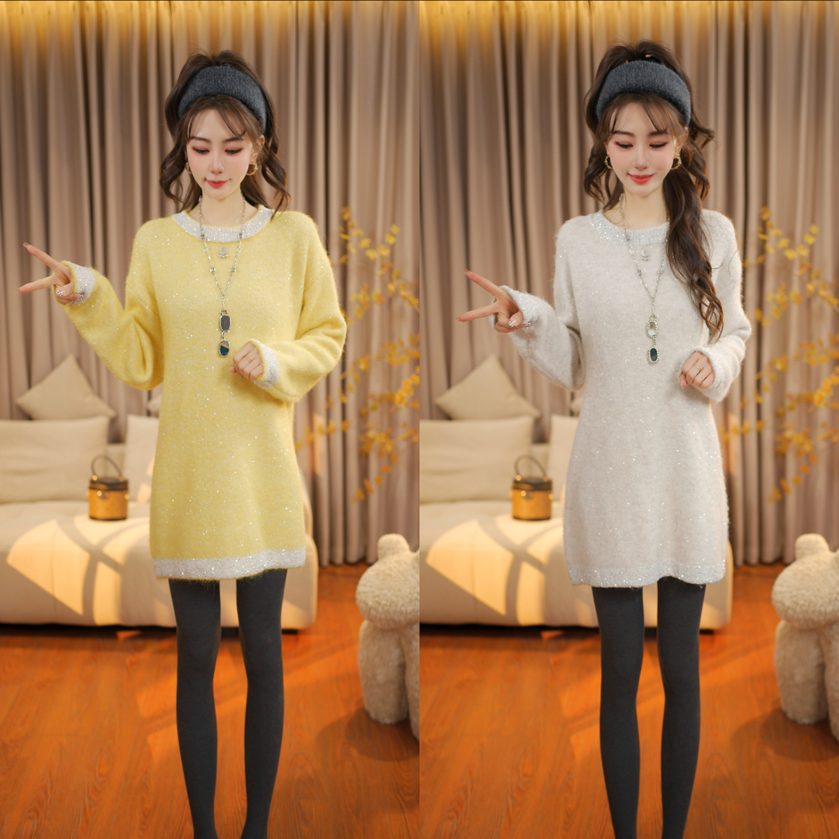 高级感亮片针织衫女2025冬季新款时尚软糯慵懒风毛绒宽松厚毛衣