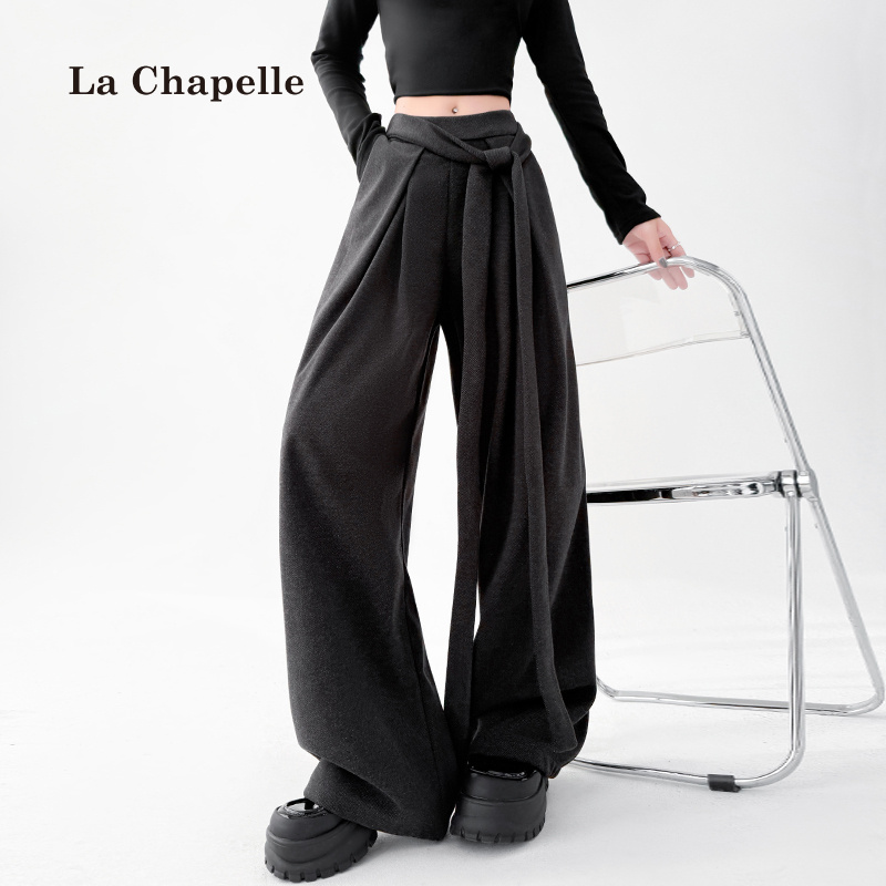 拉夏贝尔2025秋冬酷帅系腰带宽松百搭显瘦阔腿裤设计感休闲长裤女