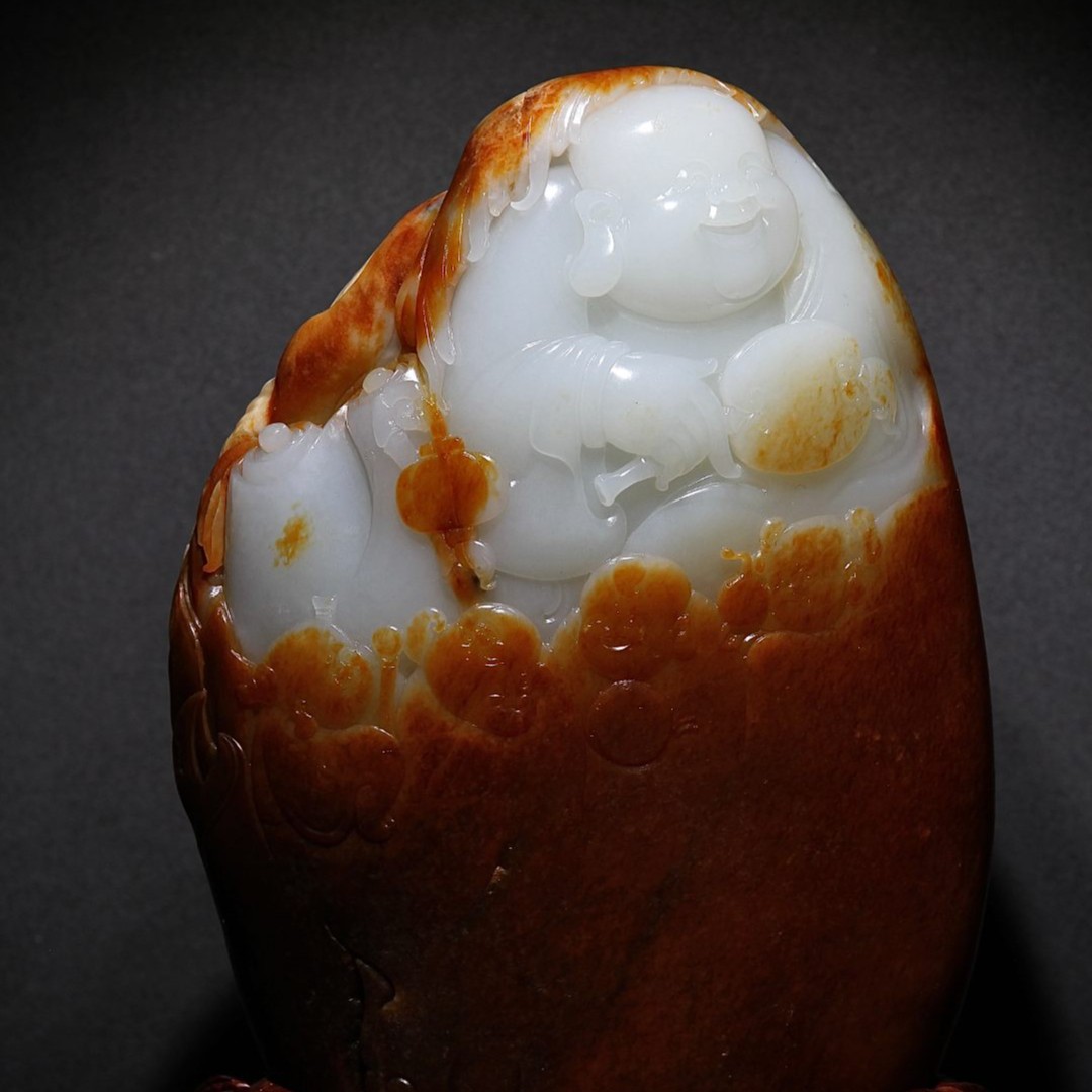 和田玉摆件（五子闹佛）