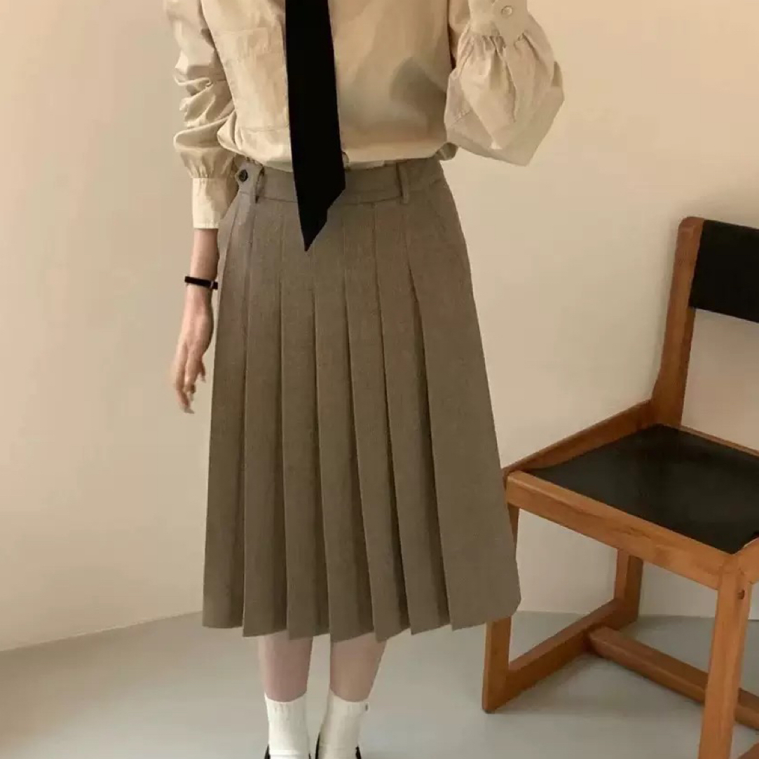 韩国美拉德高腰显瘦百褶半身裙秋冬简约学院风通勤a字裙