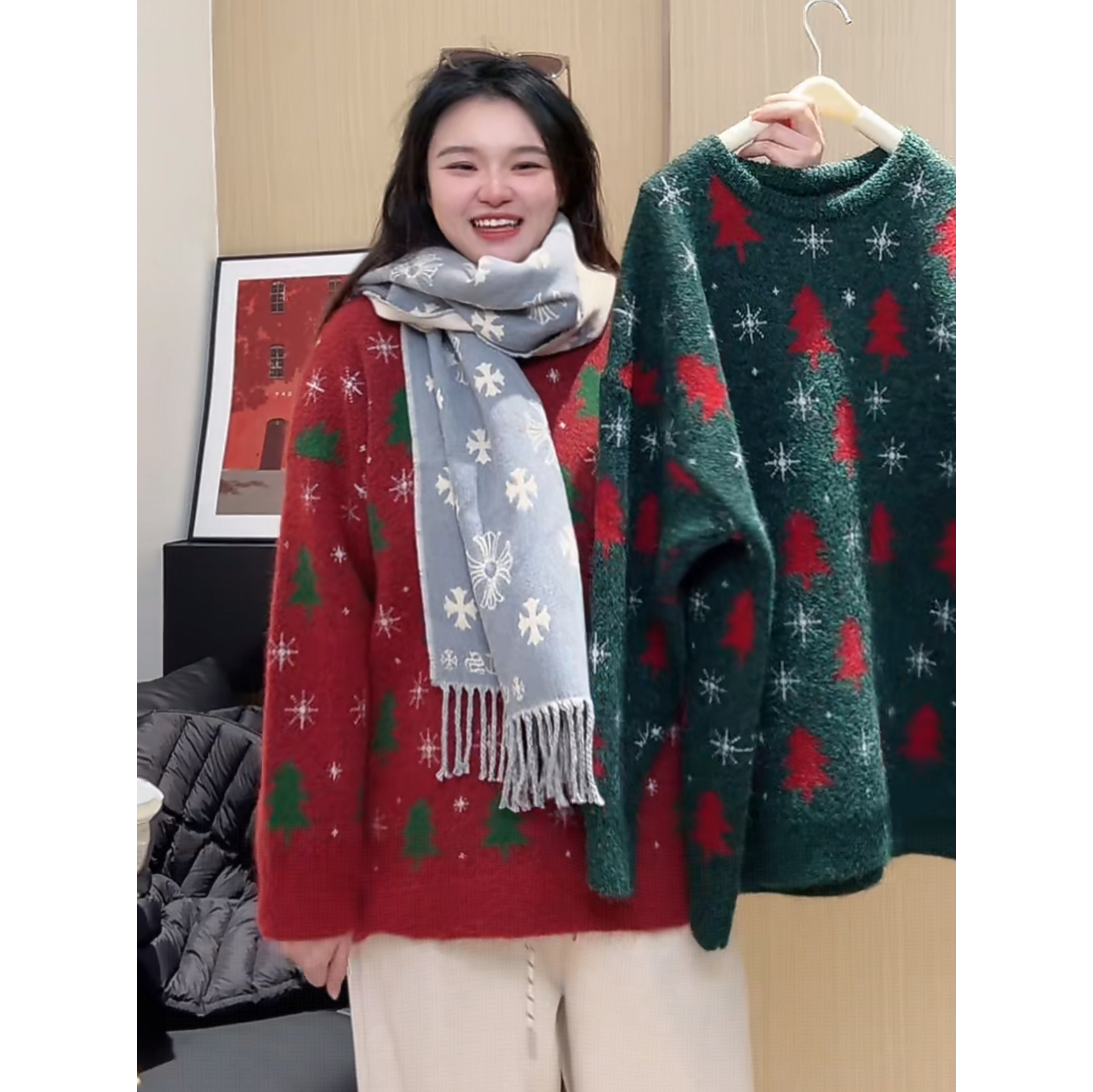 【咔咔】圣诞树-常规法式提花常规款毛衣高领加厚百搭外穿K0505